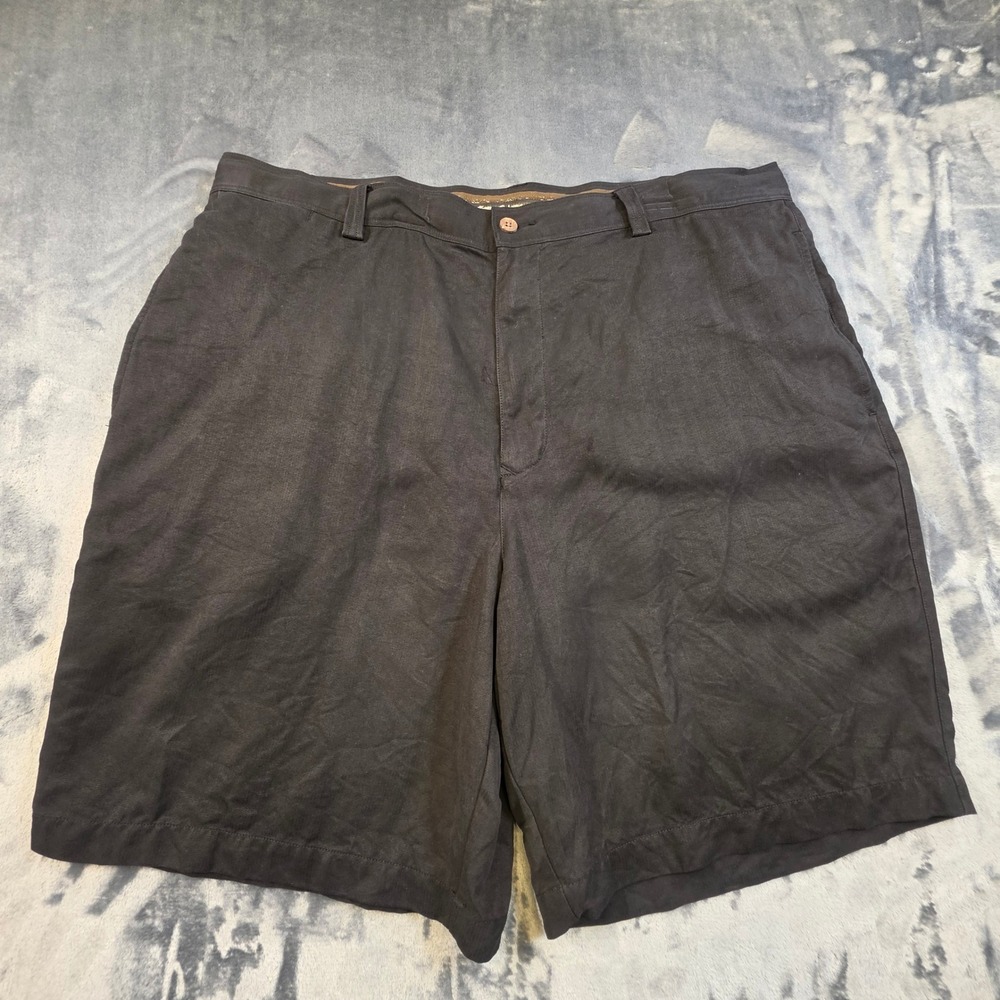 Tommy Bahama Mens 40 Silk Shorts Dark Gray‎ Charcoal Solid Flat Front Casual 9in